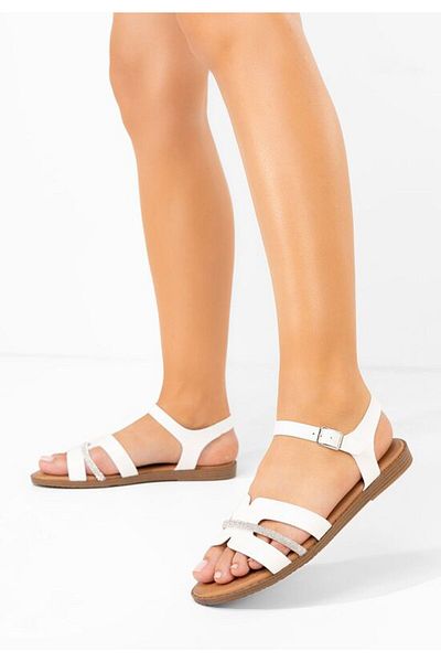 B T Shoes White Suny low-heeled sandals