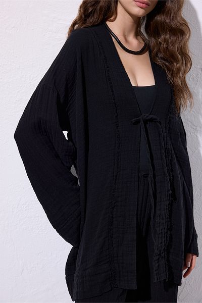 Manuka KIMONO MUSLINĂ CU MÂNERE LARGE NEGRU