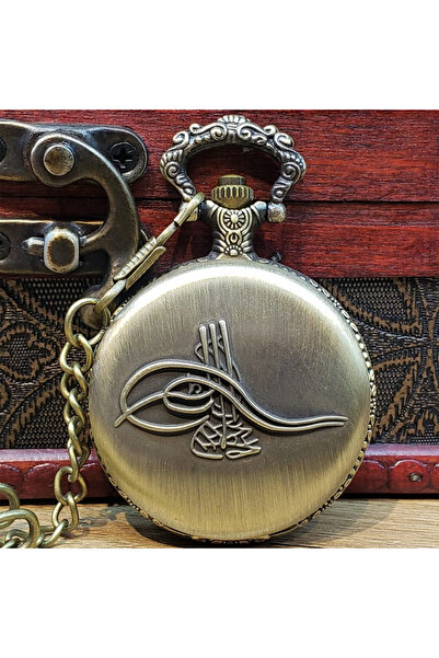 Mersi SHOP Osmanlı Tuğralı Köstekli Cep Saati – Antika Görünümlü Zincirli Retro Erkek Saat Modeli