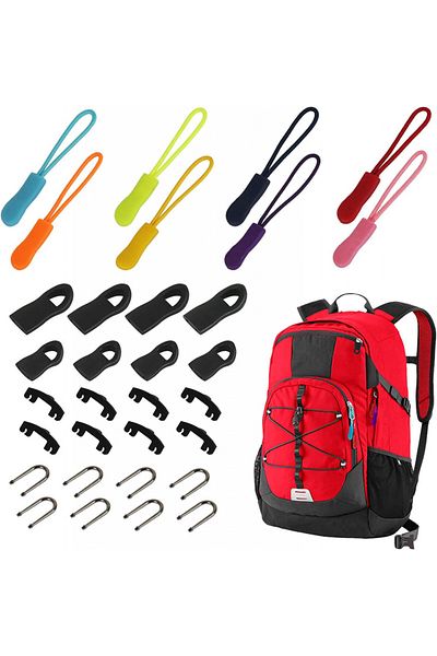 Chifoom Set of 8 CHIFOOM zipper replacement accessories, plastic, multicolor, 65 x9 mm/ 16 x 35 mm
