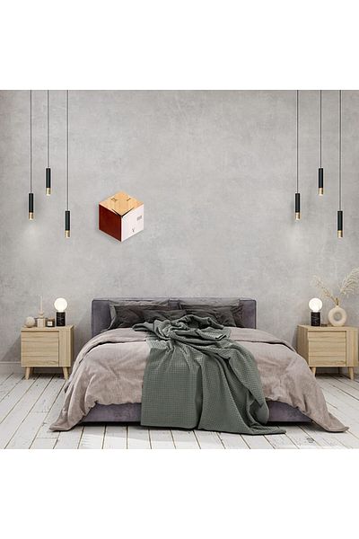 VIVILINEN wall clock, solid wood/metal, natural/black, 25.5 x 29.5 x 2 cm