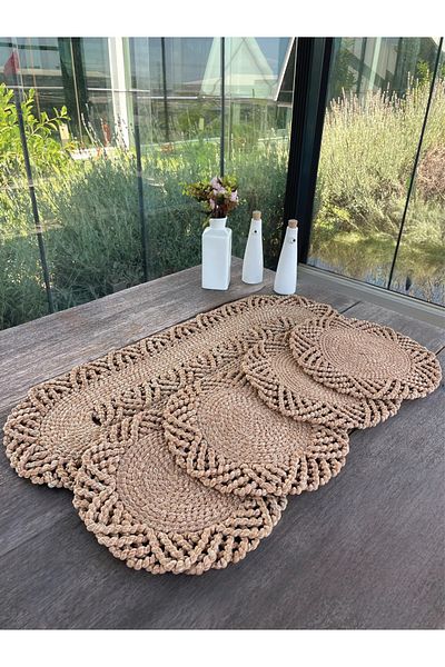 Home Inn Home Textile 4-Person Tableware Set Wicker Look American Service - Runner - Stain Resistant Natural