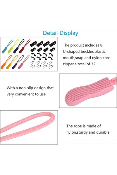 Chifoom Set of 8 CHIFOOM zipper replacement accessories, plastic, multicolor, 65 x9 mm/ 16 x 35 mm
