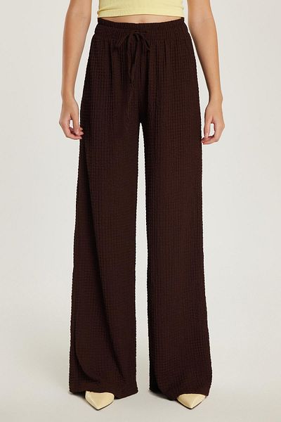 Tudors Women's Slim Fit Slim Fit Elastic Waist Drawstring Spanish Leg Brown Trousers