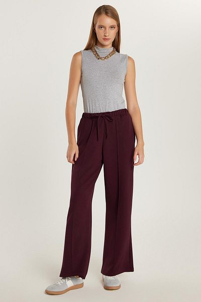 Tudors Women's Modal Fabric Relax Fit Elastic Waist Tie-Up Burgundy Trousers