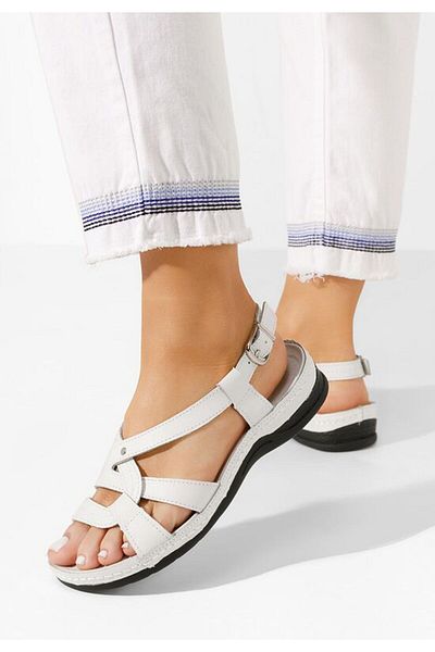 B T Shoes Sandale dama piele Zinga albe