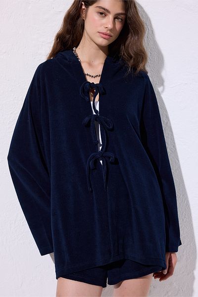 Manuka Towel Fabric Kimono Navy Blue