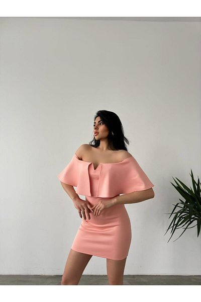 Modafeminen Μίνι φόρεμα Scuba Off Shoulder 58985 Πούδρα