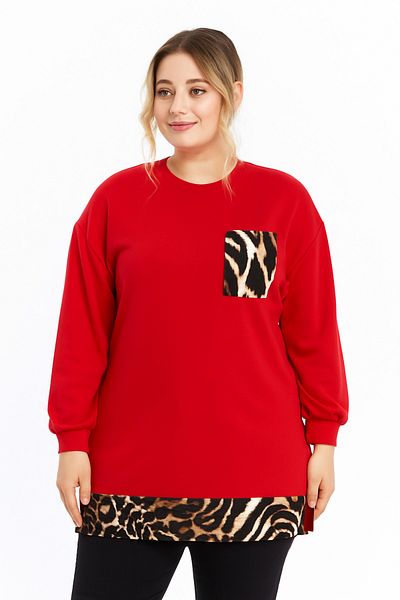 Birol Triko Women's Red Leopard Pattern Tunic