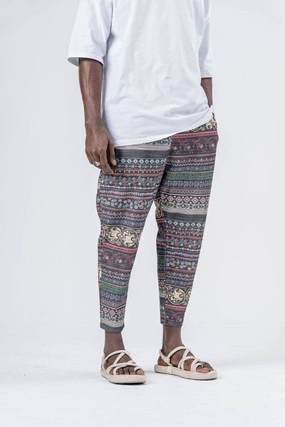 SUPERBLUE Men's Patterned Casual Loose Gray Jogger Baguette Trousers