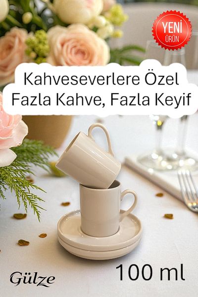 GÜLZE HOME 2 Person (4 Piece) Duru Model Luxury Coffee Cup Set (Simple Design, Real Porcelain)