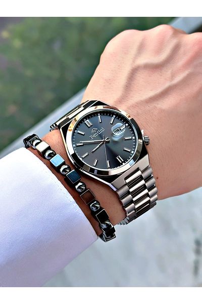 Bentini Men's Wrist Watch with Calendar – Steel Band, 3 Atm Water Resistant, 2-Year Warranty, Gift Bracelet