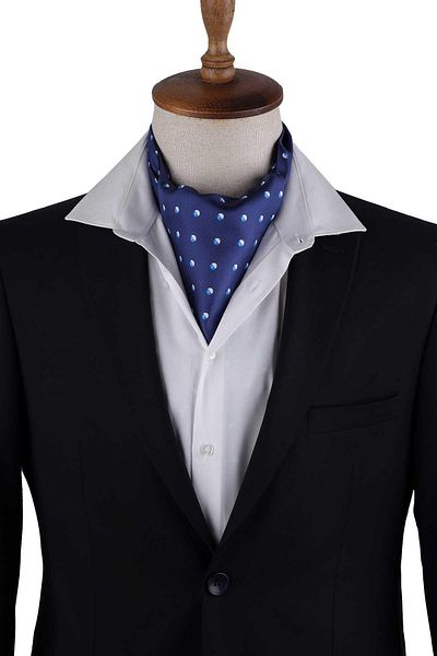 Kravatkolik Navy Blue Polka Dot Pattern Italian Silk Ascot Scarf K653