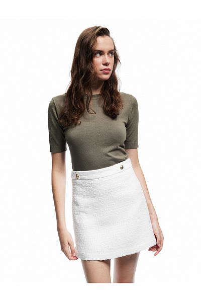Koton A-Line High Waist Tweed Mini Skirt with Metal Accessories