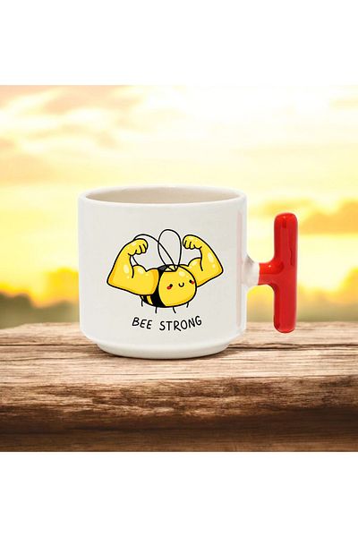 BB TRADE Ceramic Printed Mug Cup with Strong Bee Design Red t Handle 250 ml