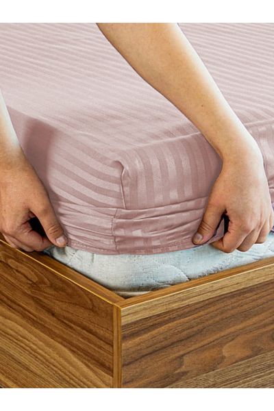 SENNORA Deluxe Series Cotton Satin Fitted Sheet Set Striped Double