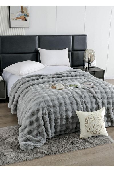FIONNA.RO Rabbit Faux Fur Blanket With Zipper - Grey