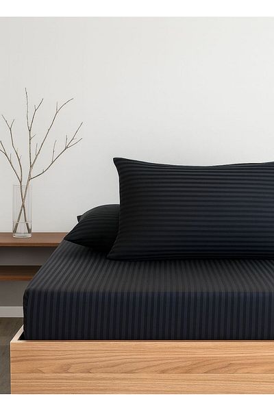 SENNORA Deluxe Series Cotton Satin Fitted Sheet Set Striped Double