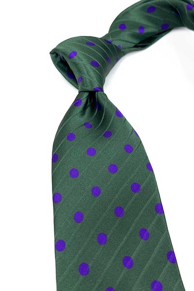 Kravatkolik Velone Style Green Polka Dot Pattern Italian Silk Tie Ik1953