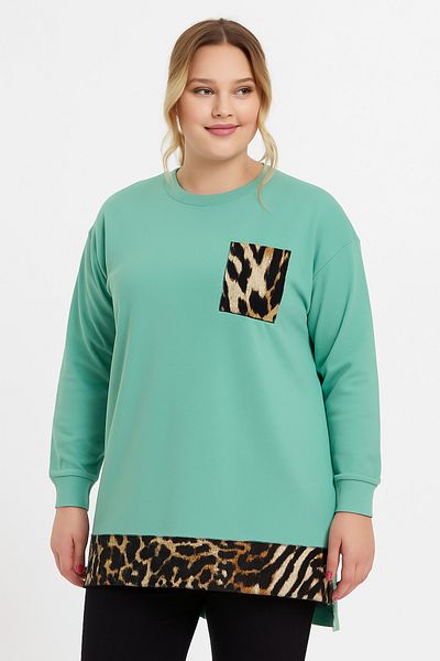 Birol Triko Women's Water Green Leopard Pattern Tunic