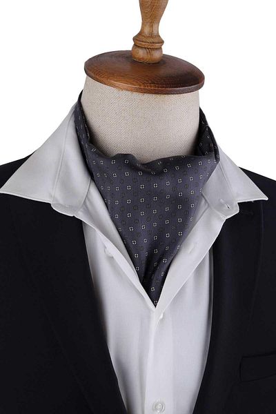 Kravatkolik Smoked Polka Dot Pattern Italian Silk Ascot Scarf K660
