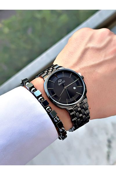 Bentini Men's Wrist Watch with Calendar – Steel Band, Waterproof, 2-Year Warranty, Gift Bracelet