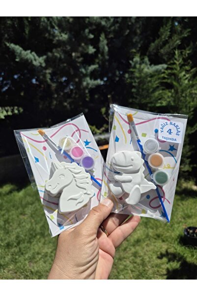 7nisan 10 Adet - 2'Lİ DİNO VE UNICN /Taş Boyama Seti, kendin Yap doğum Günü H...