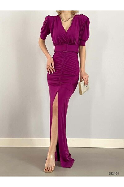 Modafeminen Rochie Sandy cu decolteu dublu, curea în față, cu fantă 582464 AÇ...