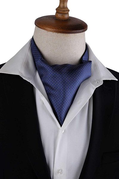 Kravatkolik Navy Blue Dot Pattern Italian Silk Ascot Scarf K655