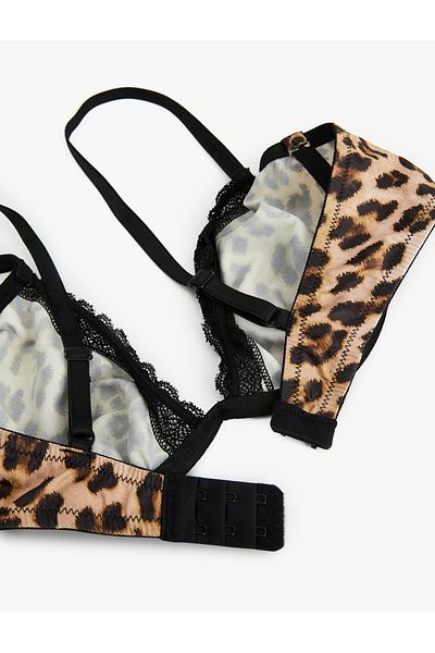 Koton Leopard Print Bra with Lace Detail and Underwire