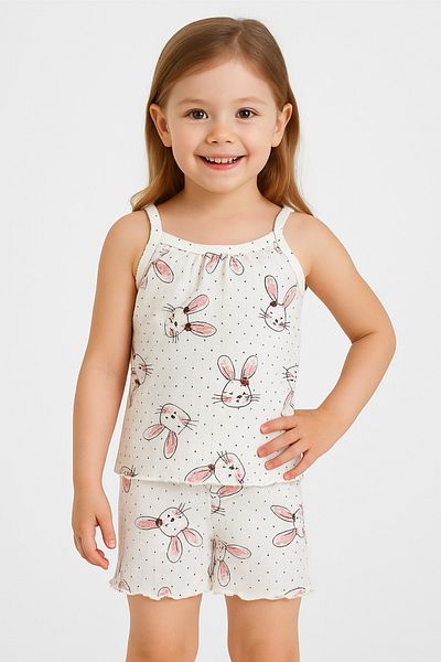 Fuar Baby Girl's Set with Strap 100% Cotton Camisole Shorts (Age 1-5)