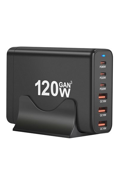Choice EU Plug balck New Style 120W GaN Charger 6 Ports USB Type C PD Charger Quick Charge USB3.0 Type C Qu