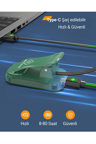 Glocusent Şarjlı LED Masa, Kitap Lambası Çalışma, Okuma, Tamirci Ergonomik Esnek Şarjlı Type C Yeşil