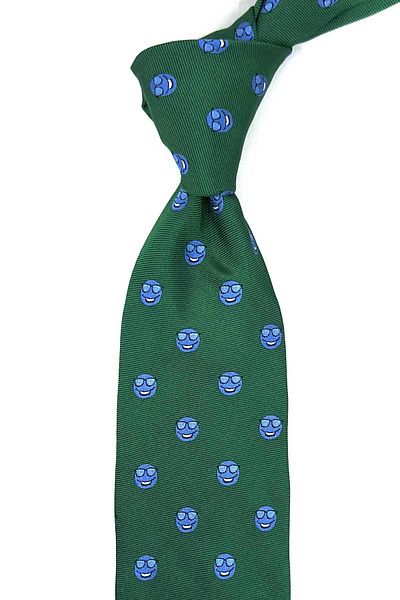 Kravatkolik Green Smiley Emoji Italian Silk Tie Ik1933