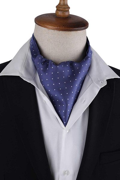 Kravatkolik Indigo Blue Polka Dot Pattern Italian Silk Ascot K650
