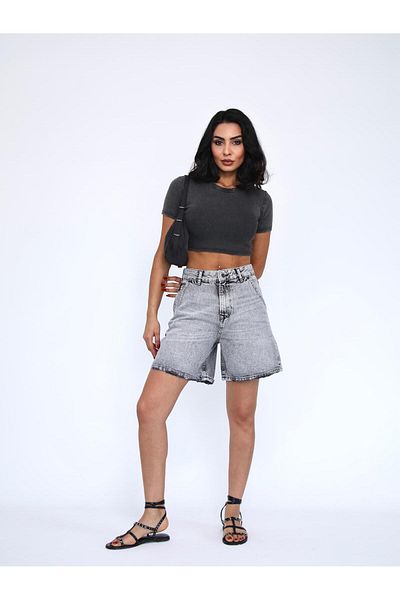 Zeo Basic Women's Light Gray Jean Shorts