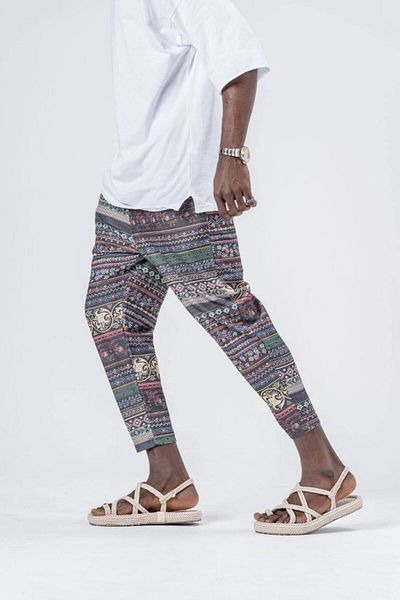SUPERBLUE Men's Patterned Casual Loose Gray Jogger Baguette Trousers