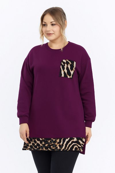 Birol Triko Women's Plum Leopard Pattern Tunic