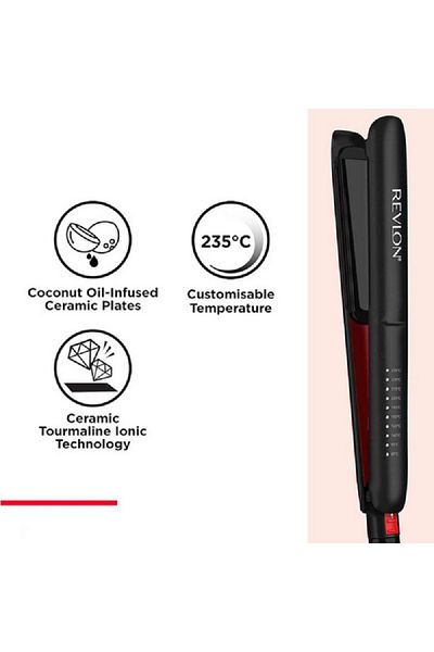 Revlon Smoothstay Coconut-Oil Infused Hair Straightener with Travel Pouch Black Length:37 cm