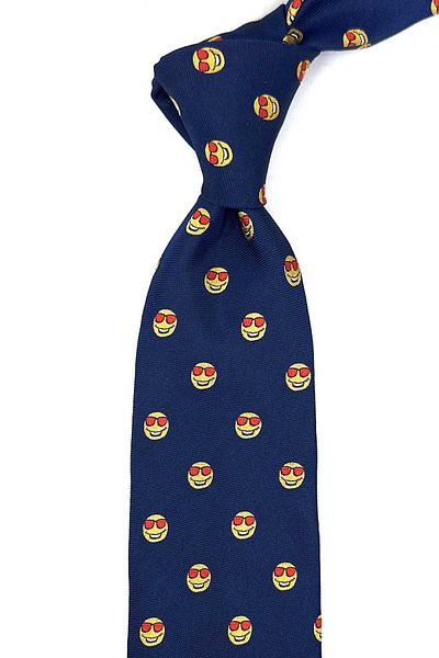 Kravatkolik Navy Blue Smiley Emoji Italian Silk Tie Ik1931