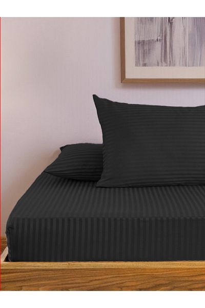 SENNORA Deluxe Series Cotton Satin Fitted Sheet Set Striped Double