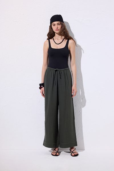 Manuka Muslin Tie Trousers Dark Green