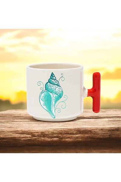 BB TRADE Red t Handle Ceramic Printed Mug Cup with Handcrafted Design 250 ml