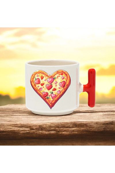 BB TRADE Pizza Design Red t Handle Ceramic Printed Mug Cup 250 ml