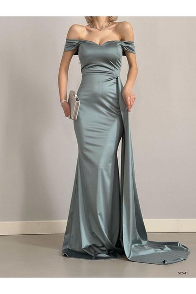 Modafeminen Φόρεμα Maxi Boy από σατέν ύφασμα off the Shoulder 582441 MINT