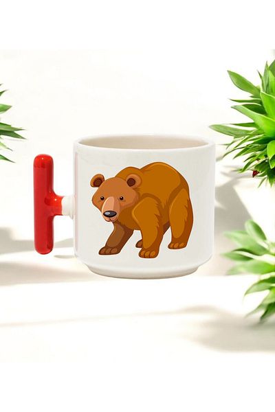 BB TRADE Bear Designed Red t Handled Ceramic Printed Mug Cup 250 ml
