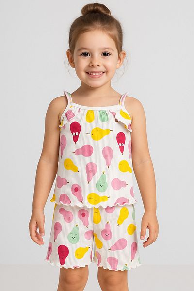 Fuar Baby Girl's Set with Strap 100% Cotton Camisole Shorts (Age 1-5)