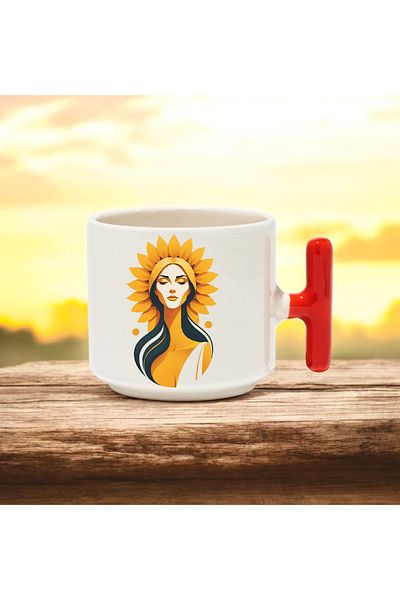 BB TRADE Floral Women's Designed Red T-Handle Ceramic Printed Mug 250 ml