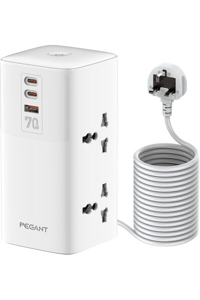 Generic PEGANT 70W Tower Power Extension Cord, 4 Universal Outlets, 2 USB-C PD3.0 & 1 USB-A Fast Charging Po