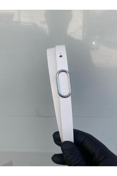Gesa 100% Genuine Leather Thin Silver Buckle White Belt